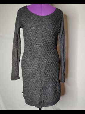 LOFT Charcoal Textured Knit Long-Sleeve Dress